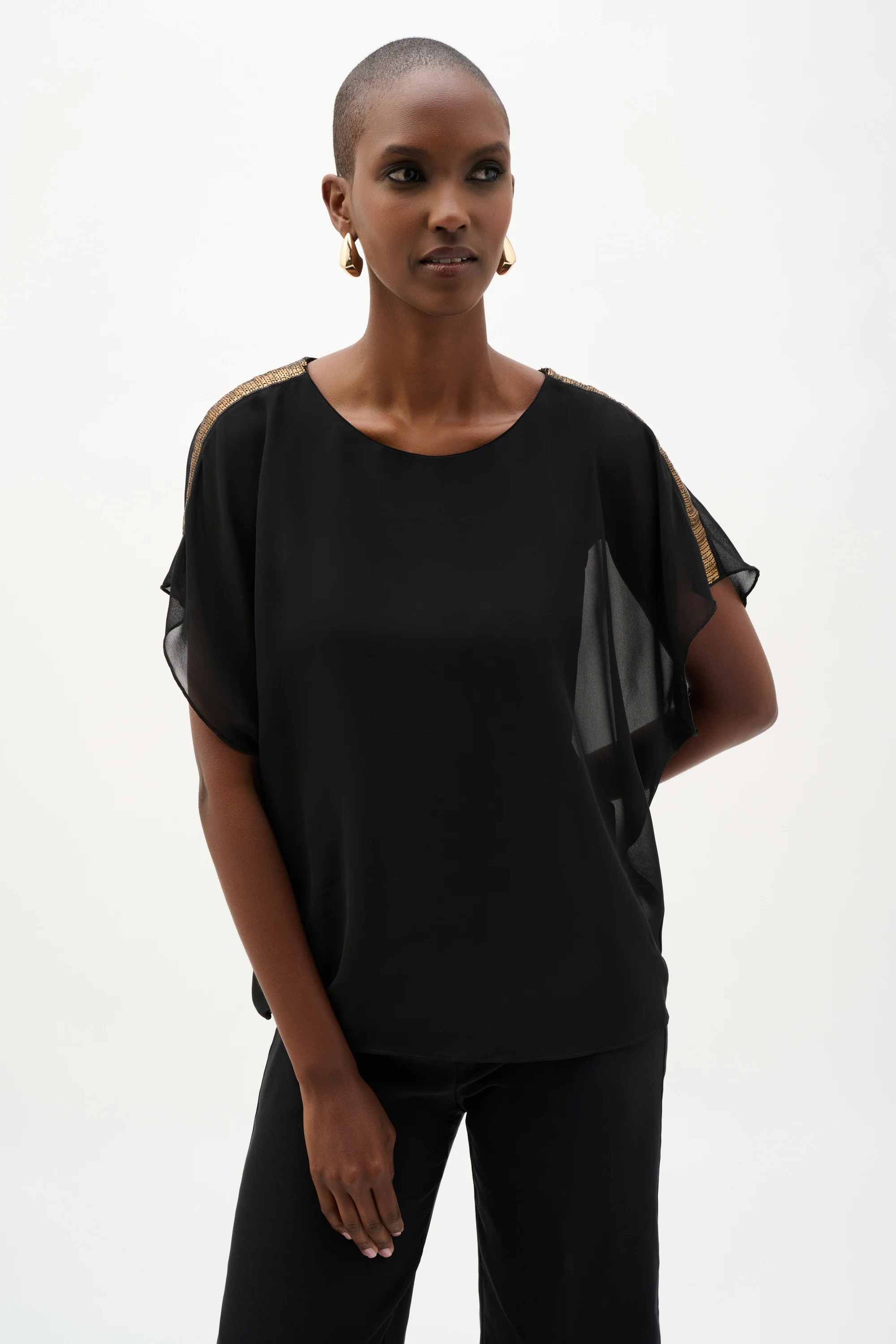 Joseph Ribkoff Chiffon Poncho Top With Sequin Shoulder Detail Style 262198